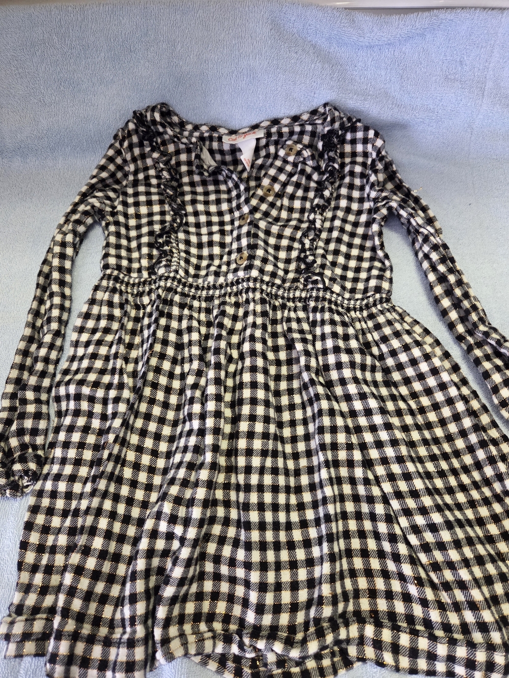 Cat & Jack Black and White Gingham Long Sleeve Dress